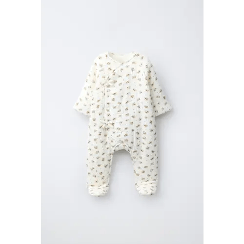 QUILTED FLORAL PRINT JUMPSUIT - Ecru | ZARA United States