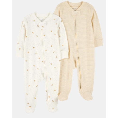 Baby 2-Pack 2-Way Zip Cotton Sleep & Play Pajamas - White/Beige | Carter's