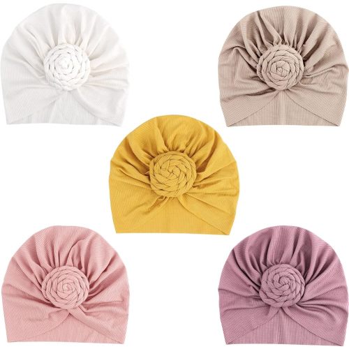 DRESHOW BQUBO 5 Pieces Newborn Baby Turban Hats Bow Baby Infant Beanie Breathable Toddler Cap for Baby Girls