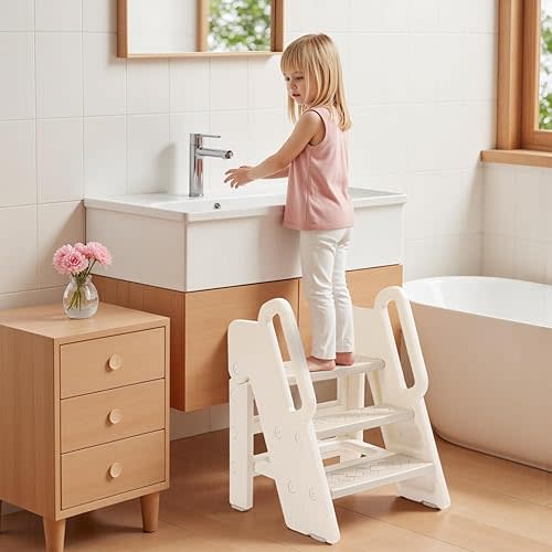 Step Stool for Toddlers, Foldable Toddler Step Stool for Bathroom Sink, 150lbs Load Bearing Kids Stool for Toilet Sink with Non-Slip/Anti-Tip Design, Foldable Kids Step Stool for Bathroom