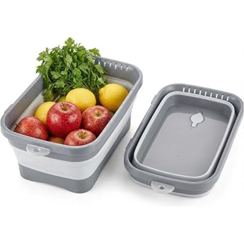 Hakan Collapsible Wash Basin with Drain Plug | 1.8 Gal (7 L) Multiuse Portable Camping, Caravan & Car Wash Bucket with Drainage Hole | Collapsible Dishwashing & Cleaning Tub (Gray)
