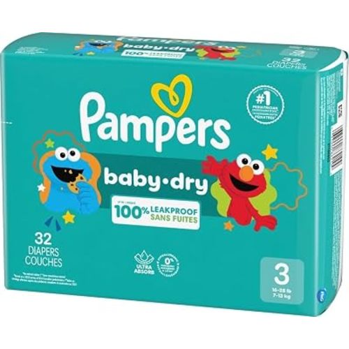 Pampers Diapers - Baby Dry - Size 3, 32 Count, Absorbent Disposable Infant Diaper (Packaging May Vary)