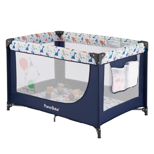 Pamo Babe Pack and Play Portable Crib Baby Playpen for Toddler Unisex Playard Foldable Baby Crib with Mattress Pad Lightweight Travel Playard Blue