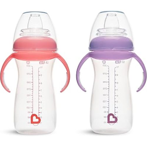 Munchkin Gentle Transition Baby Sippy Cup, Baby's First Sippy - Helps Babies & Toddlers Transitioning from Bottles to Cups, Spill Proof, 9 Months & Up, 10 Ounce, 2 Pack, Blue/Green