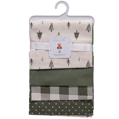 Rene Rofe Unisex 4-Pack Flannel Receiving Baby Blankets (Green Tree)