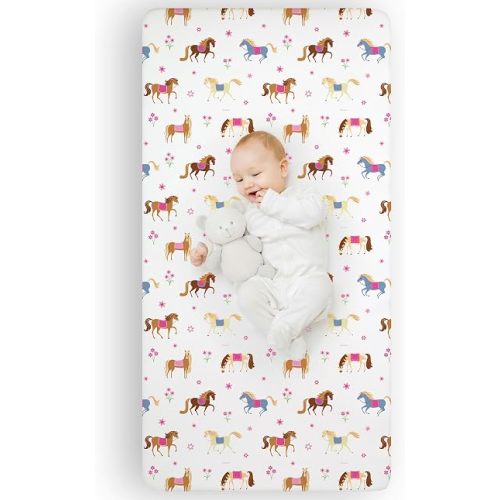 Wildkin Kids 100% Microfiber Crib Sheet – Soft, Breathable Fitted Sheet - Horses
