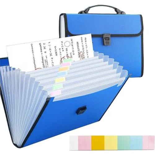 12 Pockets Letter Size/A4 Accordion File Organizer with Handle, TRANBO Expanding File Folder, Portable Paper Organizer, Expandable Plastic Document Organizer for Travel School Office - Blue