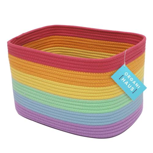 OrganiHaus Rope Rainbow Storage Baskets for Shelves | Rainbow Baskets for Classroom | Baby Basket for Nursery Storage - 15"x9"