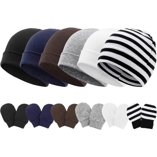 Newborn Baby Hats and Mittens Set Infant Beanie Cap Toddler Gloves Newborn Hospital Hats for Baby Boys Girls Kid 0-6 Months