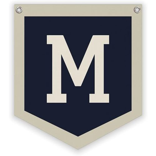 Personalized Baby Gift,Baby Boy Nursery Decor,Initial Pennant，Letter M Banner Flag，Vintage Room Decor Toddler Room Bedroom Playroom Front Door Birthday Christmas Gift，12x14 in