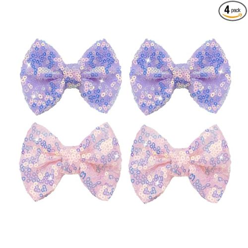 Purple Sequins Bows for Girls, Handmade Hair Clip Glitter Hair Bows Alligator Clips Hair Accessories for Little Teen Toddler Girls Kids