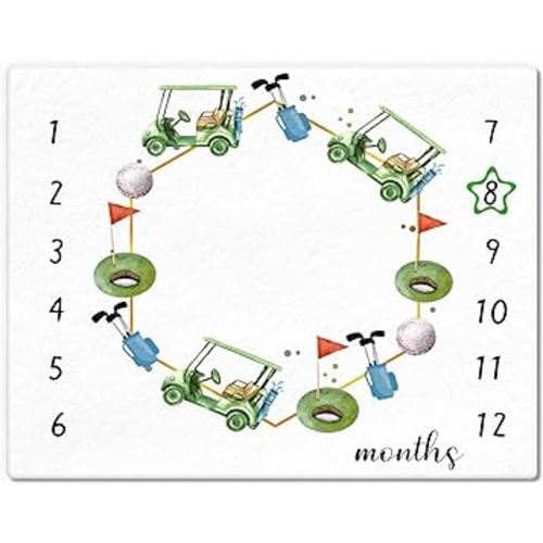 Golf Print Baby Monthly Milestone Blanket Newborn Baby Boy Green Gender Neutral Newborn and Nursery Essentials Personalized Ideas for Nursery Decor (Green, Golf)