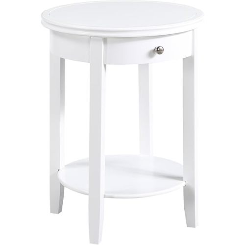 Convenience Concepts American Heritage Baldwin End Table 18.25" - Round Classic Living Room Side Table with Storage Drawer & Shelf, Family Room Accent Table, Bedroom Nightstand, White