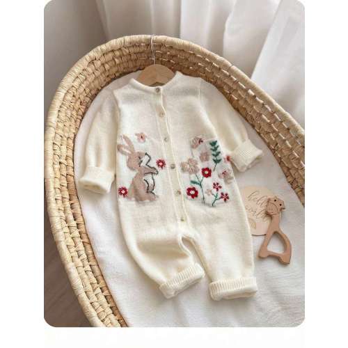 SHEIN Newborn Baby Girl Cute Cartoon Pattern Long Sleeve Sweater Romper, Autumn/Winter | SHEIN USA