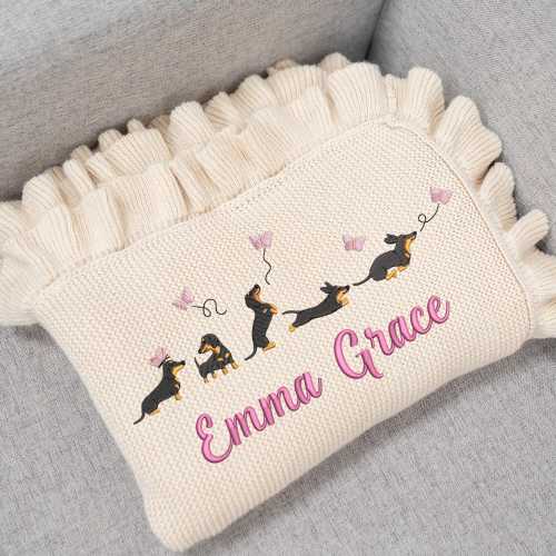 Personalized Embroidered Baby Knit Blanket, Dachsund Dog Blanket, Custom Dachshund Dog Blanket, Dog Lover, Nursery Decor, Baby Shower Gift