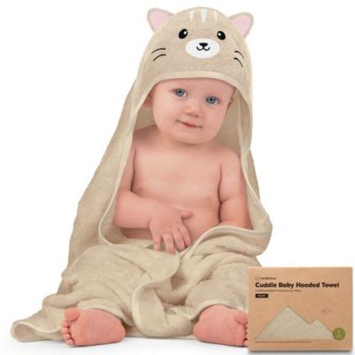 Keababies Cuddle Baby Hooded Towel, Organic Baby Bath Towel, Hooded Baby Towels, Baby Beach Towel For Newborn, Kids (cat)