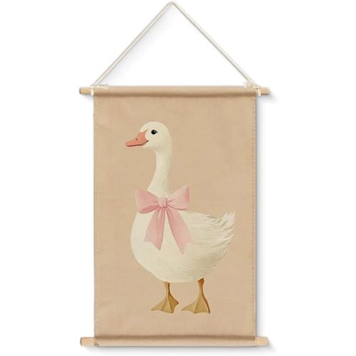 XIPLUM Cute Goose Wall Art Pink Coquette Room Wall Decor Goose Print With Pink Coquette Bows Picture Poster Hanging for Girls Nursery Room Decor, 12x16 Inches