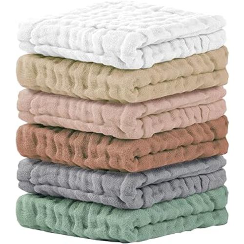 Cuddle Campus Baby Washcloths 6 Packs, Muslin Washcloths Baby,Cotton Burp Cloths, Extra Absorbent and Soft Wash Clothes for Newborns, 12x12 Inches