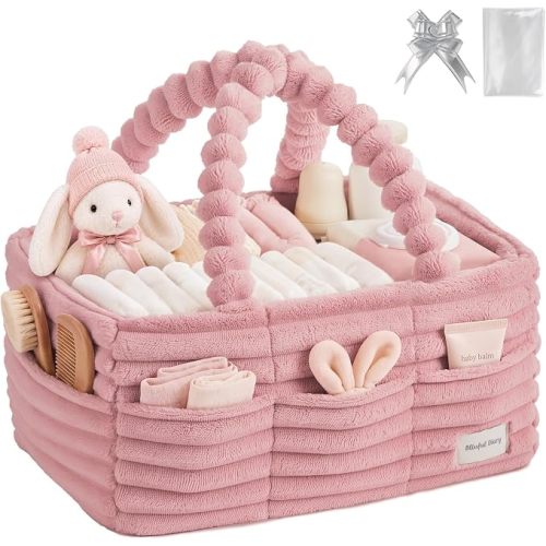 Blissful Diary Flannel Diaper Caddy Organizer & Gift Packaging, Blush Pink