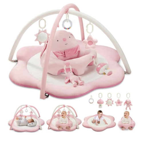 3-in-1 Baby Play Mat, Baby Seats for Infants for Sitting Up, Tummy Time Mat with 5 Detachable Toys, Baby Activity Gym & Playmats for Babies 0-6 6-12 Months, Newborn Baby Shower Gifts