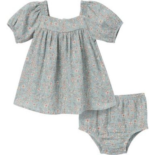 Modern Moments™ by Gerber Baby Girls' 2-Piece Puffed Sleeve Dress and Diaper Cover Set, Teal Ditsy Floral, 0-3 Months