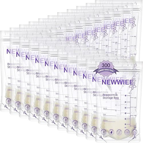 Newwiee 300 Count Breastmilk Storage Bags 8 oz Breast Milk Storing Bags Milk Storage Bags for Breastfeeding with Pour Double Seal Self Spout Standing Breastmilk Storing Bags(Purple)