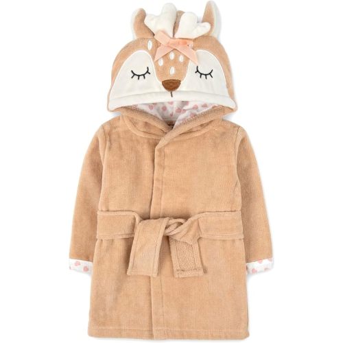 Baby Essentials Unisex Baby Plush Animal Face Bathrobe Hooded with Tie Closure for Newborns and Infants 0-9 Months