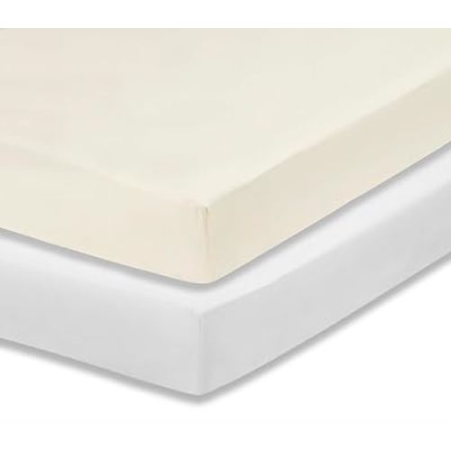 Everyday Kids 2-Pack Fitted Crib Sheets, 100% Soft Breathable Microfiber Baby Sheet, Fits Standard Size Crib Mattress 28in x 52in, White Nursery Sheet and Beige Nursery Sheet