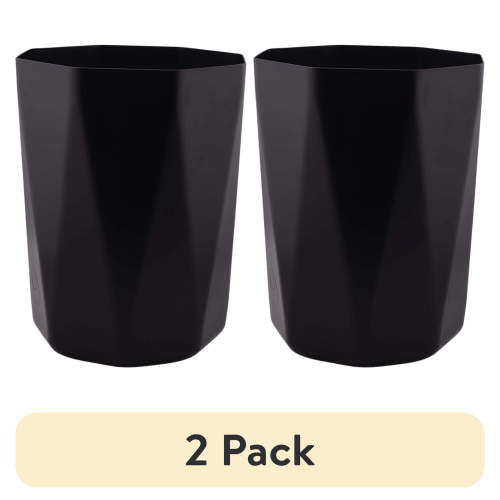 (2 pack) Mainstays Bathroom Trash Can, 5 gal Open-Top Geometric Polypropylene Wastebasket, Black