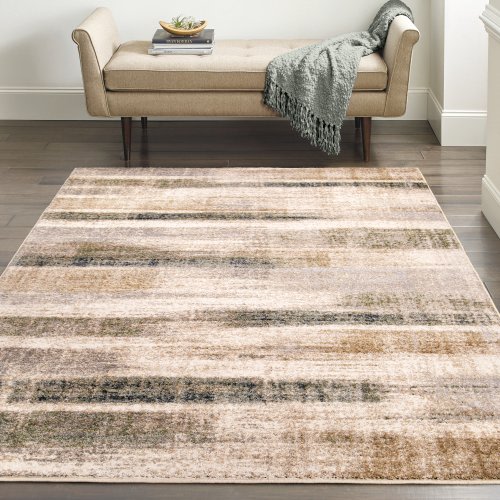 allen + roth with STAINMASTER Orian 8 x 10 (ft) Loomed Polypropylene Cream Rectangular Indoor Abstract Hose Washable Pet Friendly Area rug