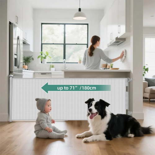 stusgo Retractable Baby Gate 33"x71"（1.8m）- Retractable Dog Gate (Grey)