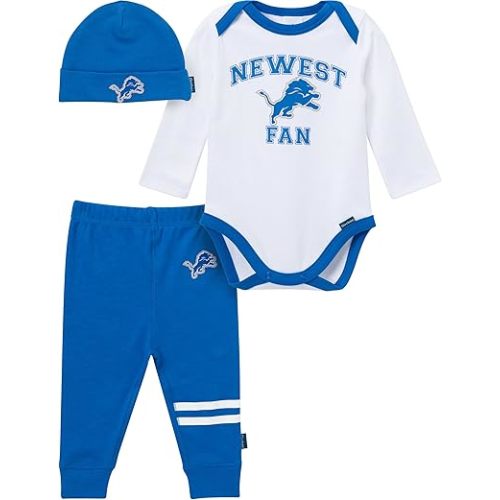 Gerber NFL Baby Boys 3-piece Onesie Bodysuit, Active Pant and Cap Set