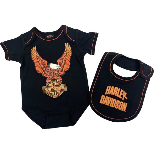 Harley-Davidson Baby Boys' 2-Piece Eagle Infant Creeper Set, Black