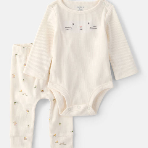Baby 2-Piece Easter Bunny Rib Tee & Pant Set - Cream | Carter’s Oshkosh Canada