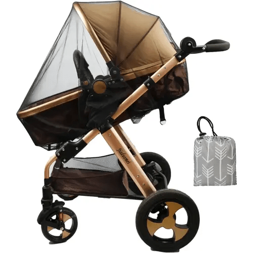 Stroller Netting Mosquito for Baby, Sewn in Pouch, Toddler Mosquito Net for Stroller with Storage Bag, Infant car seat mesh net, Black