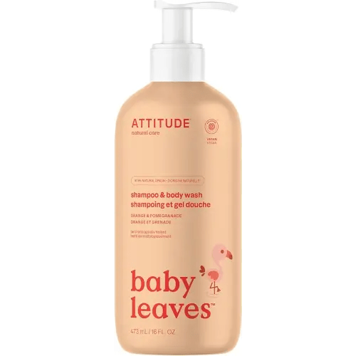 ATTITUDE 2-in-1 Shampoo and Body Wash for Baby, EWG Verified, Dermatologically Tested, Vegan, Orange and Pomegranate, 16 Fl Oz