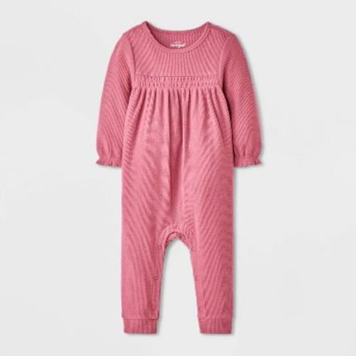 Baby Girls' Long Sleeve Waffle Romper - Cat & Jack™ Rose Red 3-6m