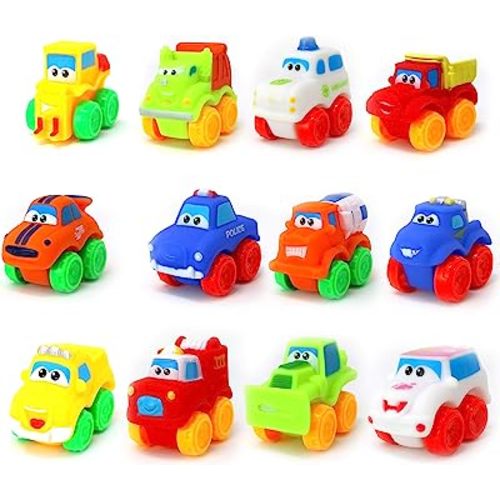 Big Mo's Toys Baby Cars - Soft Rubber Toy Car Set Small Vehicles for Babies and Toddlers - 12 Pieces