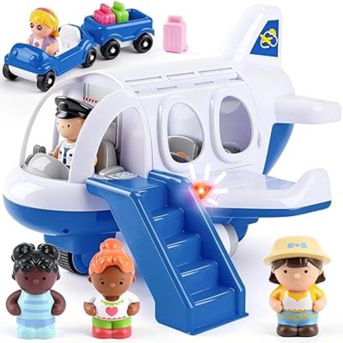 PLAY Musical Airplane Toy for Kids with Small Figures & Baggage Carrier