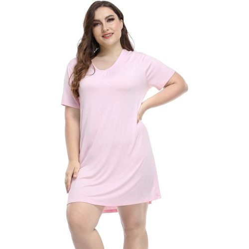 MissNina Women's Plus Size Nightgowns Soft Plus Size Sleep Shirt Night Shirt Sleep Dress V Neck Modal Sleepwear