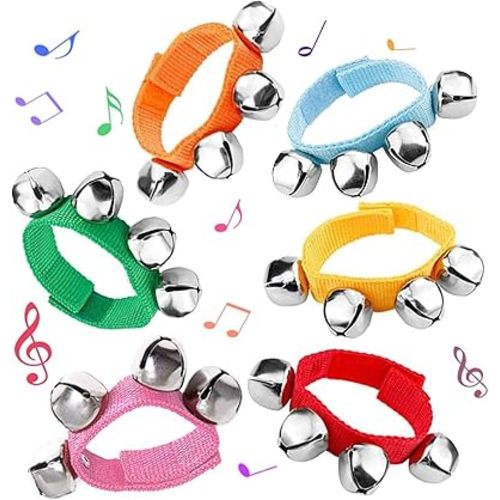 6 PCS Jingle Bells, Adjustable Wrist Band, Multicolor