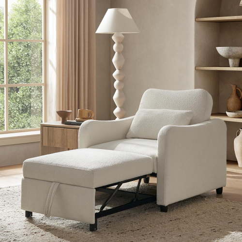 Mopio Sophie 4-in-1 Convertible Sleeper Chair Bed, Accent Chair, Armchair, Chaise Lounge, Comfy Reading Chair, Pull Out Bed with Adjustable Backrest & Spill-Resistant Boucle for Living Room, Bedroom