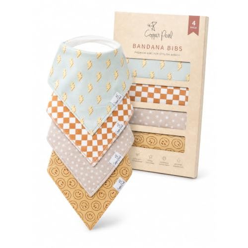 Copper Pearl Baby Bibs 4 Pack, Bandana Drool Bibs for Baby Girl & Boy, Soft Cotton Bibs for Drooling and Teething