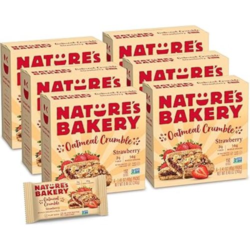 Nature’s Bakery Oatmeal Crumble Bars, Strawberry, Real Fruit, Vegan, Non-GMO, Breakfast bar, 6 Boxes With 6 Packs, 36 Count