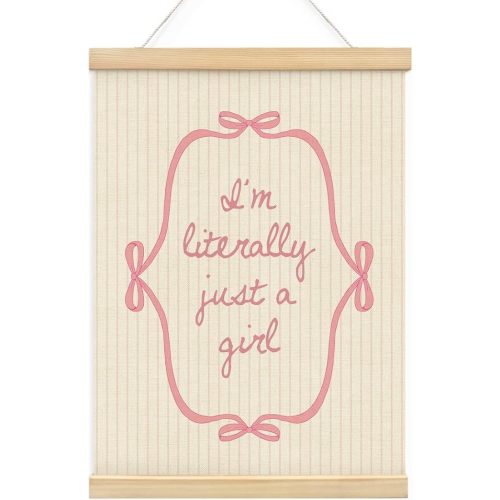 Wheatwin Girls Room Decor, I’m Literally Just A Girl Wall Art Wooden Framed, Pink Bow Coquette Room Boho Decor for Tween Baby Girls Kids Nursery Bedroom 12x16 Inch