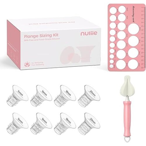 Nuliie Flange Inserts for 24mm Breast Pumps Flanges, 10PCS Silicone Flange Insert Kit with 13/15/17/19/21mm Sizes, Fits Most Wearable Breast Pump and Electric Breast Pump Flanges, BPA-Free