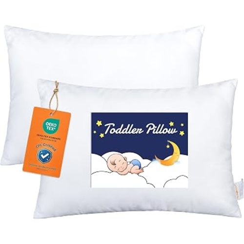 NTBAY 2-Pack Toddler Pillows, 100% Cotton Cover, 13x18 Inches, White