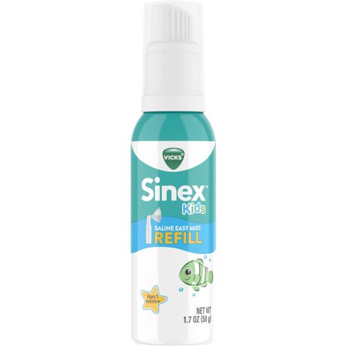 Vicks Sinex Kids Saline Easy Mist Refill, Drug Free Saline, Ages 1 Month+, Gently Clears and Soothes Everyday Stuffy Noses, Safe for Daily Use, 1.7 OZ