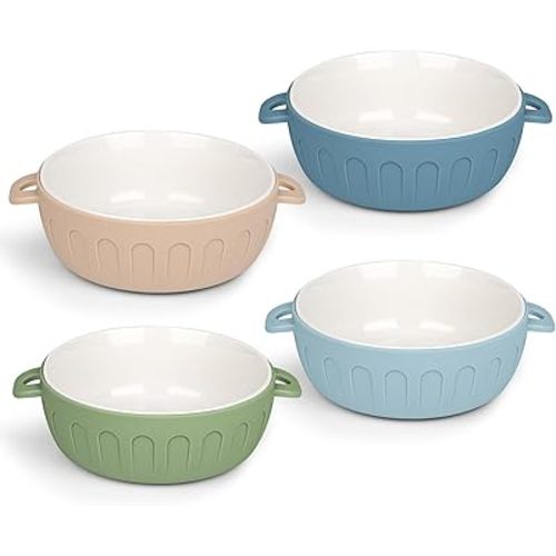 iNeibo 4 Packs Porcelain Baby Bowls with Silicone Sleeve for Toddler Feeding, BPA-Free, Non Slip, Microwave & Dishwasher Safe (Normal standard, Linen+Navy+Blue+Green)