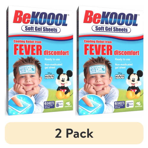 (2 pack) BeKoool Cooling Gel Sheets for Kids, Fever Discomfort Relief, 6 Count